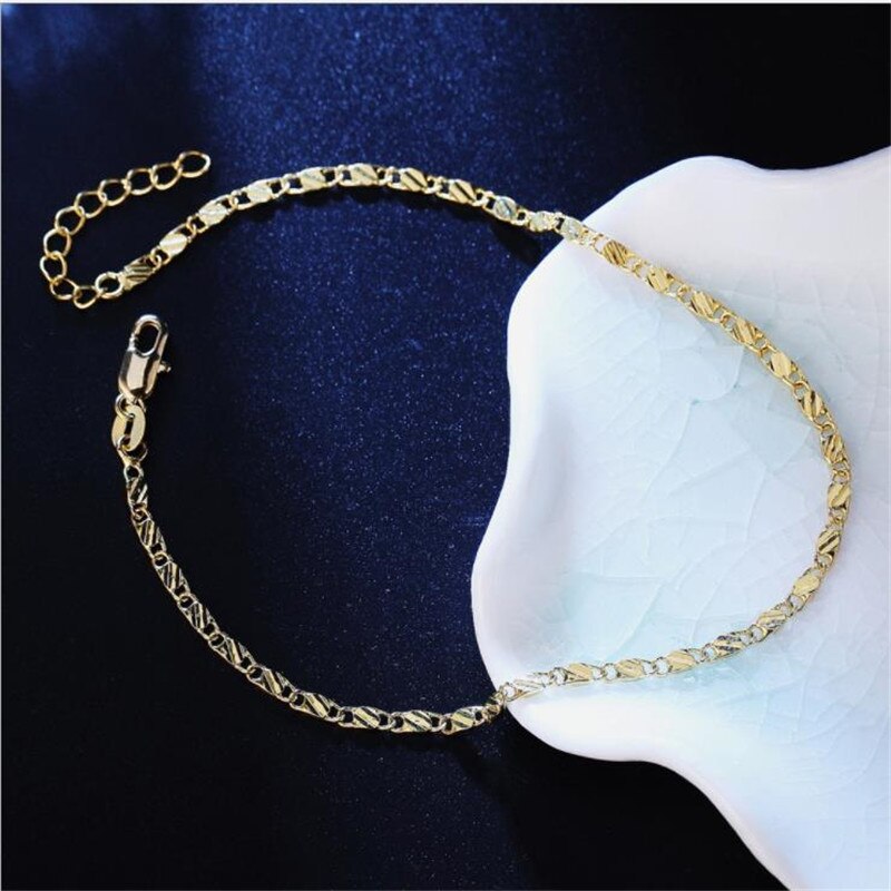 LUKENI-Pulseras de cadena de oro para mujer, joyería, tobilleras de Plata de Ley 925 para niña, accesorios de para novia, para amantes: GOLD