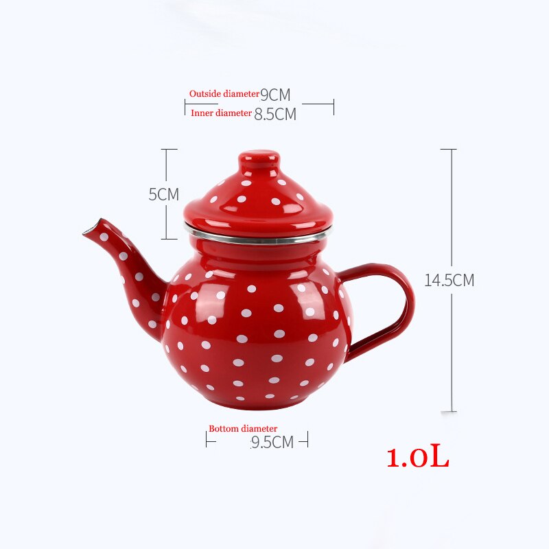 1L Rood Kleine Sferische Emaille Theepot Rode Polka-Dot Emaille-Gebonden Espresso Pot Turkse Koffie Pot