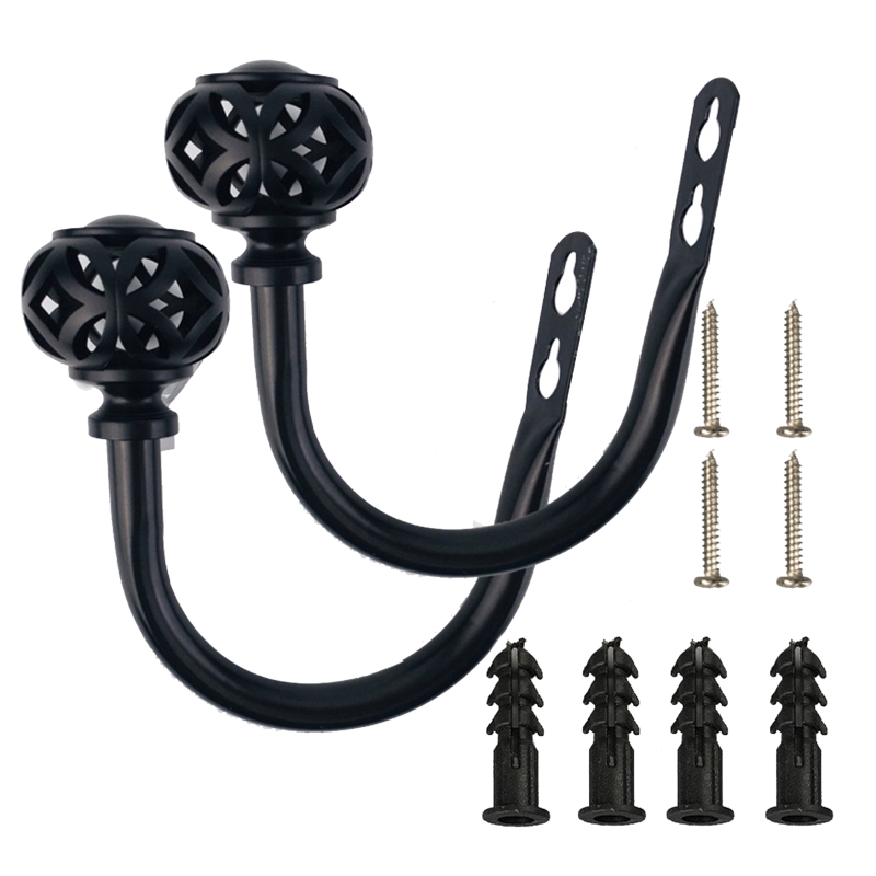 2 Pcs Decorative Curtain Drapery Holdback Metal Window Drapery Holder Wall Mounted Drapery Tiebacks with Screws Durable: Black