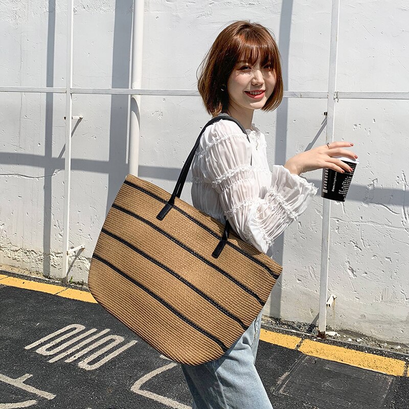 PP paille rayure sac nouvelle paille été simple sac à main voyage sac à bandoulière femmes sac
