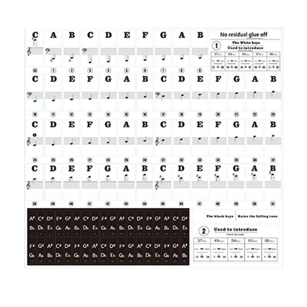 Piano Stickers for Keys Full Set Piano Keyboard Stickers for 88/61/54 Keys Removable with Numbers