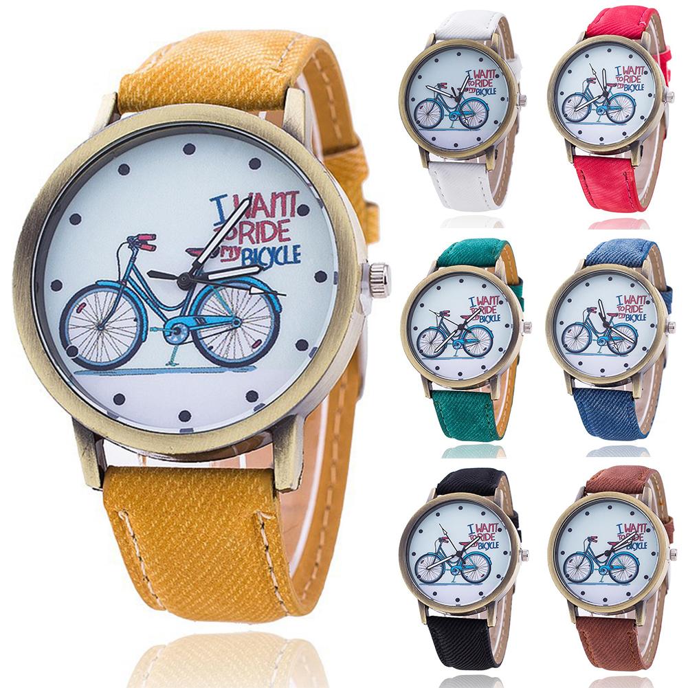 Mode Unisex Retro Ronde Wijzerplaat Quartz Horloges Fiets Patroon Cartoon Horloge Vrouwen Casual Vintage Leather Horloges