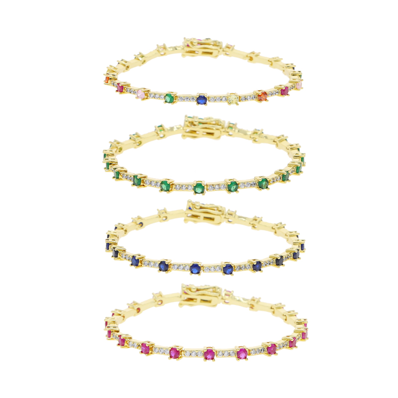 Geometrische CZ Tennisarmbanden voor dames met veelkleurige stenen Verguld met 17 cm ketting Mode Damessieraden Trending