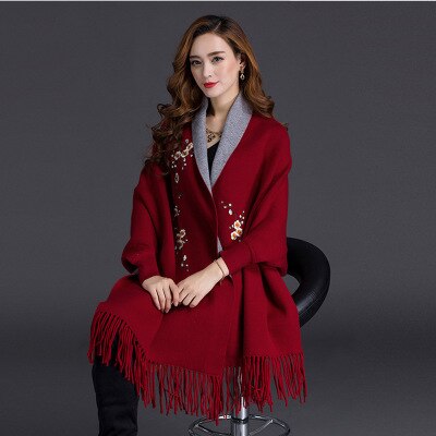 Mingjiebihuo neue kaschmir Poncho schal mit ärmeln frauen in herbst und Winter dicke warme doppel-seitig feste quaste Mantel mädchen: 20