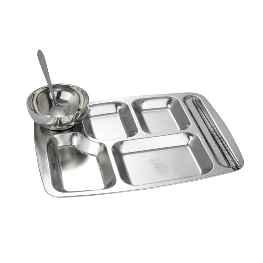 Stainless Steel Segmented Trays Divided Plate Meal Tray Food Serving Tray 6 Sections for Restaurant Factory Canteen Cafeteria