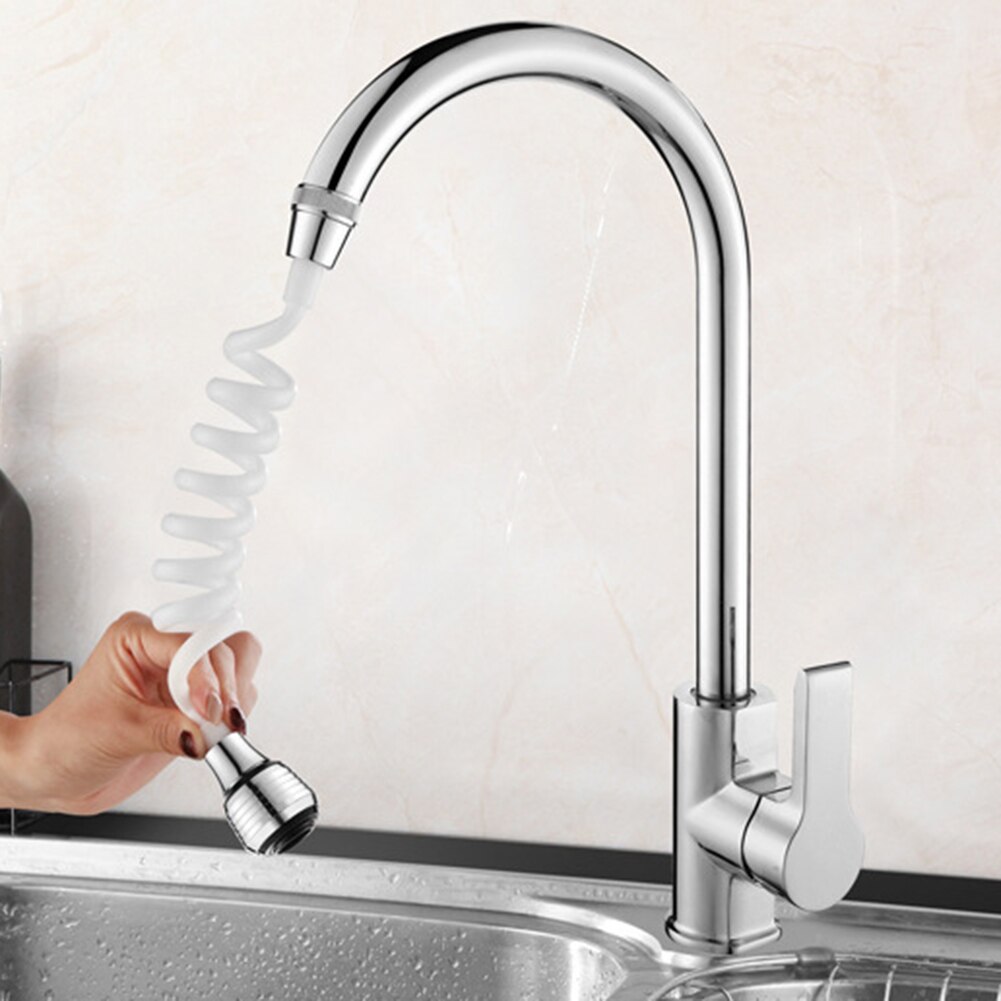 Adjustable Kitchen Faucet Extension Spring Tube 360 Rotation Long Hose Bathroom Faucet Spring Tube Water Tap Extender Accessory