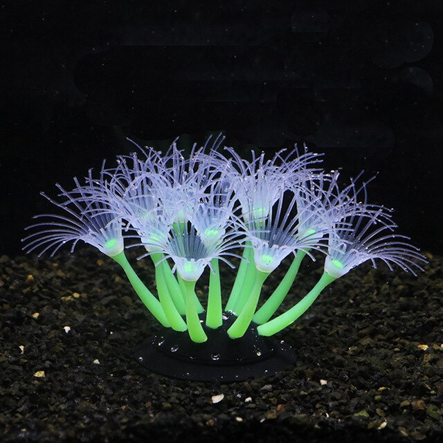 Coraux de tournesol, Gel de silice souple qui se déplace naturellement avec le flux d'eau, corail qui brille dans la nuit, pour les décorations d'aquarium de poissons: Green
