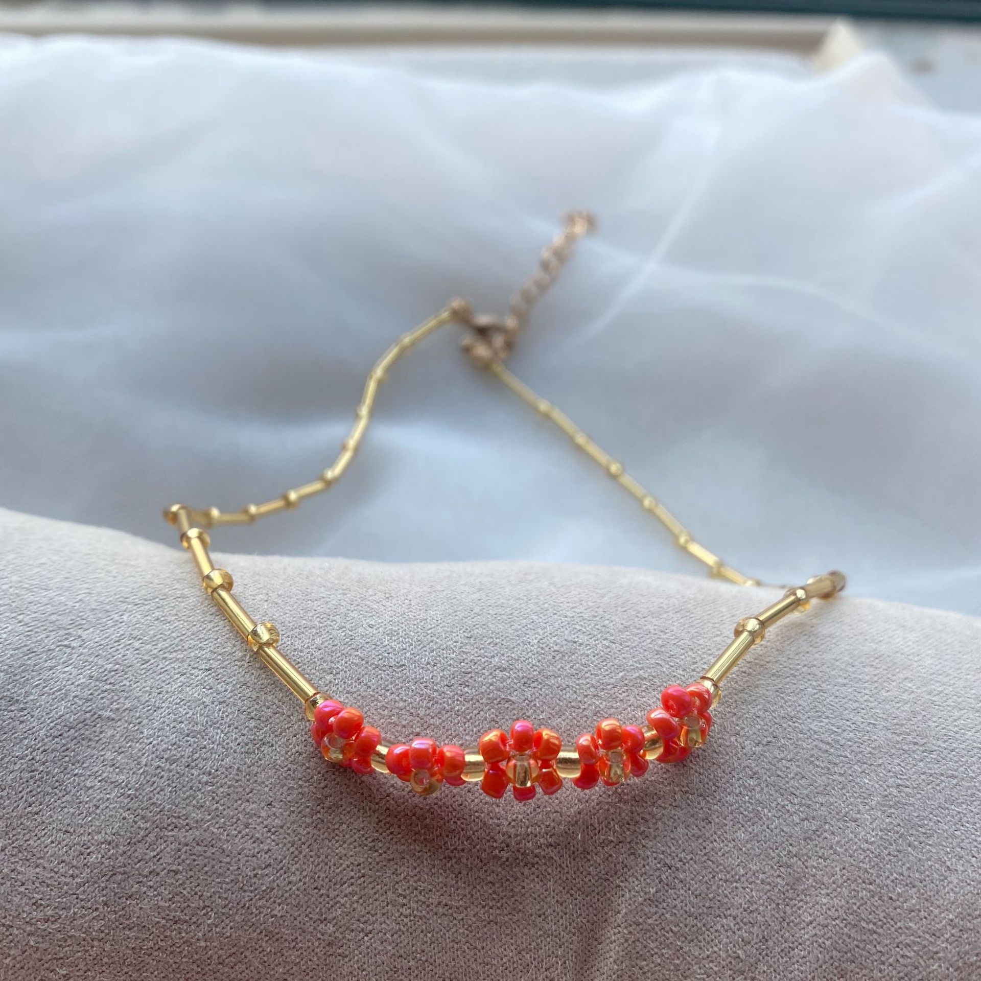 2022 Korean Wave Early Spring Bamboo Flower Necklace Female Colorful Popular INS Trend Jewelry Girlfriend: orange