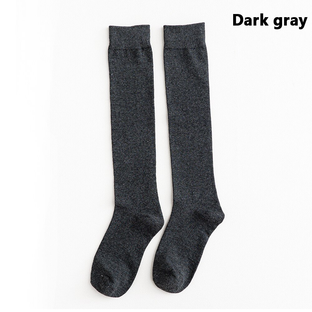 Cotton Ladies Knee High soild color Socks Women student Socks School Party street dancing knee sock for women girls Ladies: dark gray
