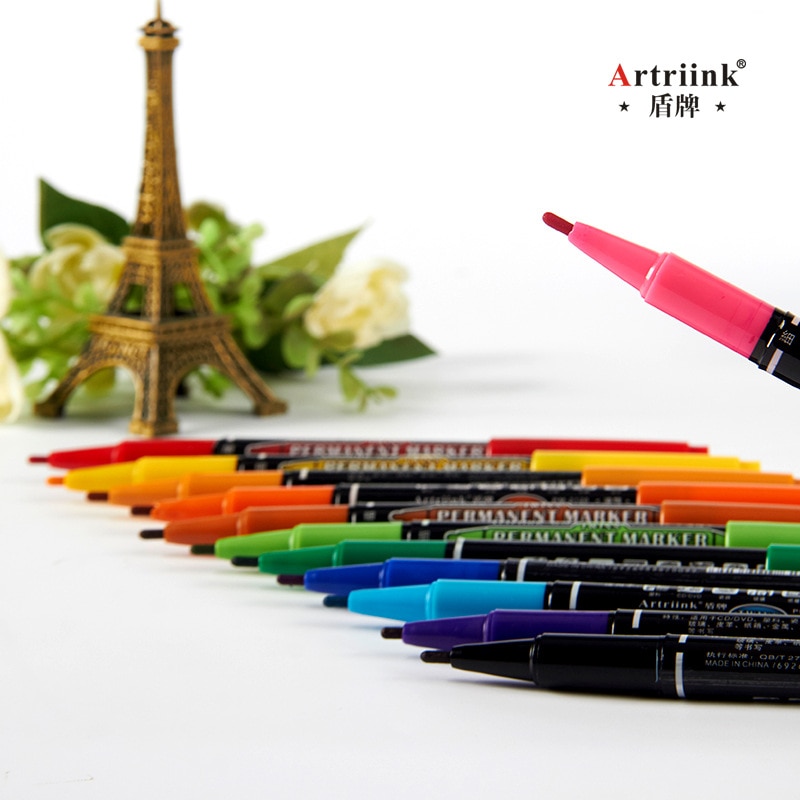12 Kleuren/Set Kleine Dual Tips Marker Pen Twee Geschreven Lijnen Mark Vette Optische Disc Keramische Stof Marker