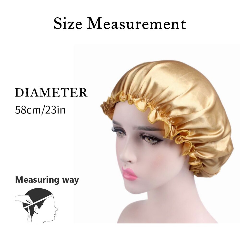 Elastic 58cm Women Shower Cap Satin Night Sleep Cap Shower Cap Hair Bonnet Hat Silk Head Cover Wide Elastic Band