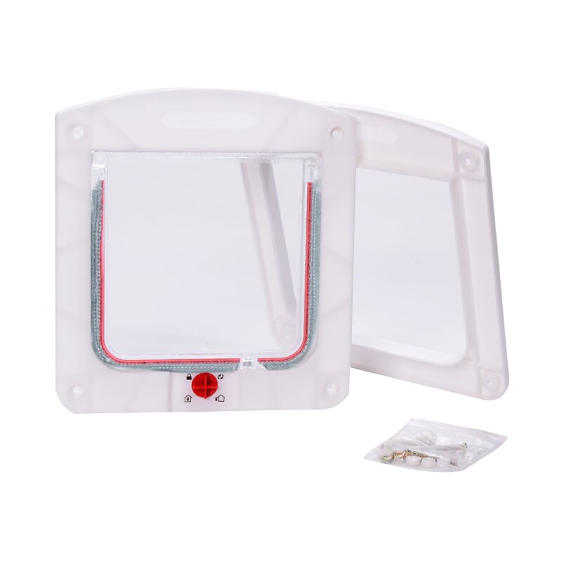pawstrip 4 Way Lockable Cat Flap Door Small Dog Door Gate Safe Cat Door Flap Pet Tunnel Door For Cat 22*20*3cm White Coffee: White