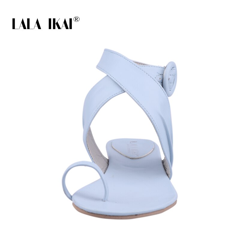 Lala ikai kvinder afslappet sommersko pu læder ensfarvet spændestrop lave hæle damer sandaler chaussures femme 014 a 3250-4