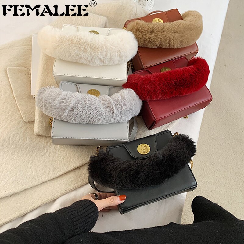 Miękki pluszowy zimowy uchwyt dużego ciężaru torba modny projektant kobiet torba na ramię wysoki sens łańcucha torba typu posłaniec rozrywka pani kopertówka