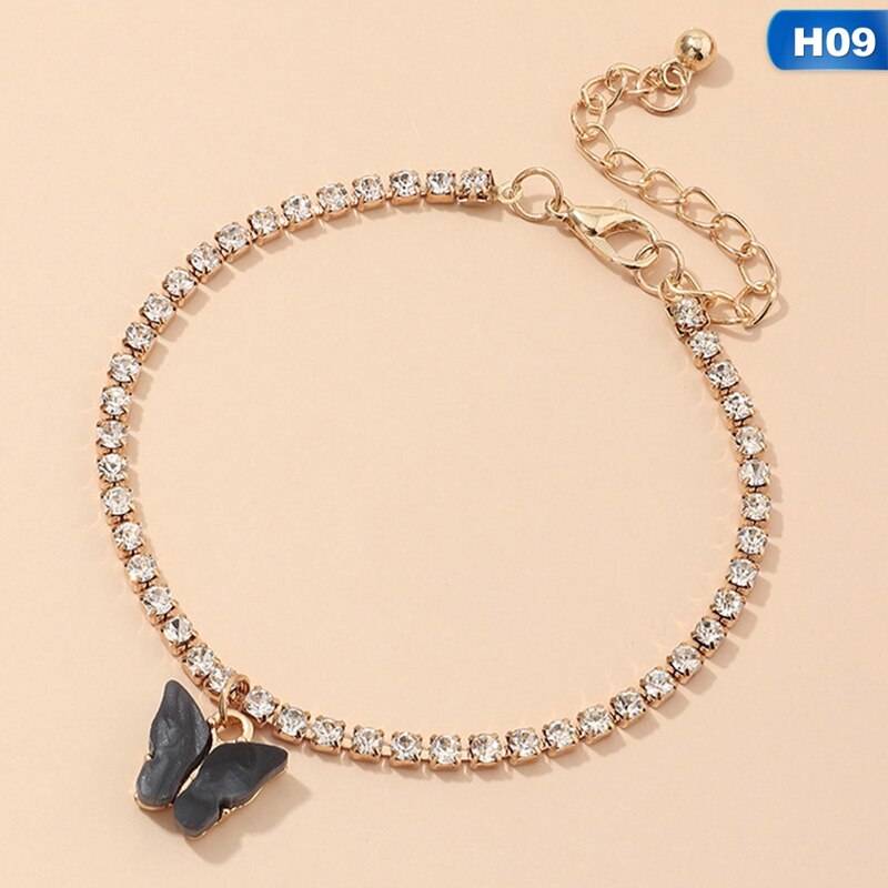 Nowy kubański Link bransoletka motyl złoty kryształ Rhinestone Charms łańcuch ręczny bransoletka dla kobiet biżuteria hurtowo: BL6030H09