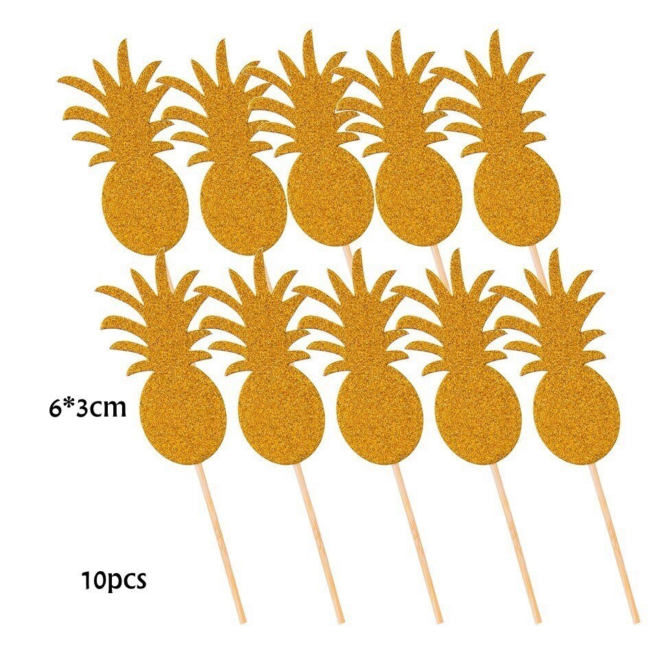 Toppers de Cupcake en forme de palmier, 1 ensemble, flamand rose, ananas, Aloha, décorations pour fête de piscine d'été, mariage, anniversaire, réception pour bébé: 10pcs Pineapple