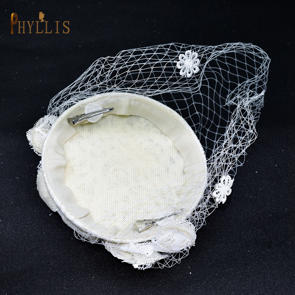 JM04 Luxury Lace Flower Tulle Birdcage Veil Headpiece Fascinator Hat Mini Wedding Bride Hat Blusher Veil Short Veil