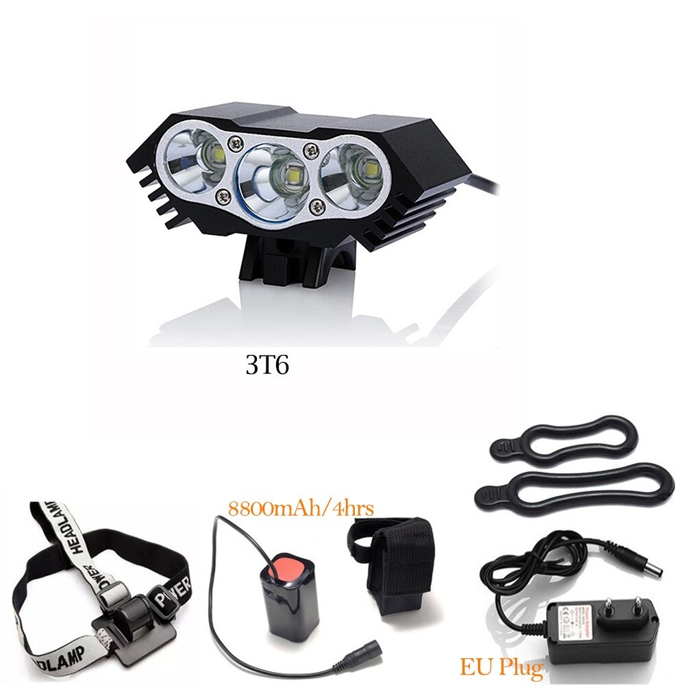 3T6 Regendicht Fiets Stuur Hoofd Verlichting Ebike Fiets Led Licht Koplamp 8.4V Mtb Lamp Rijden Koplamp Cyclus Accessoires: EU-8800mAh