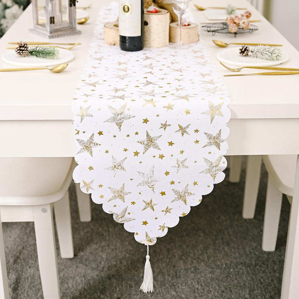 Gold Stamping White Table Runner for Christmas Party Decoration Table Runner Banquet Party Wedding Decoration Tafelloper: Venus