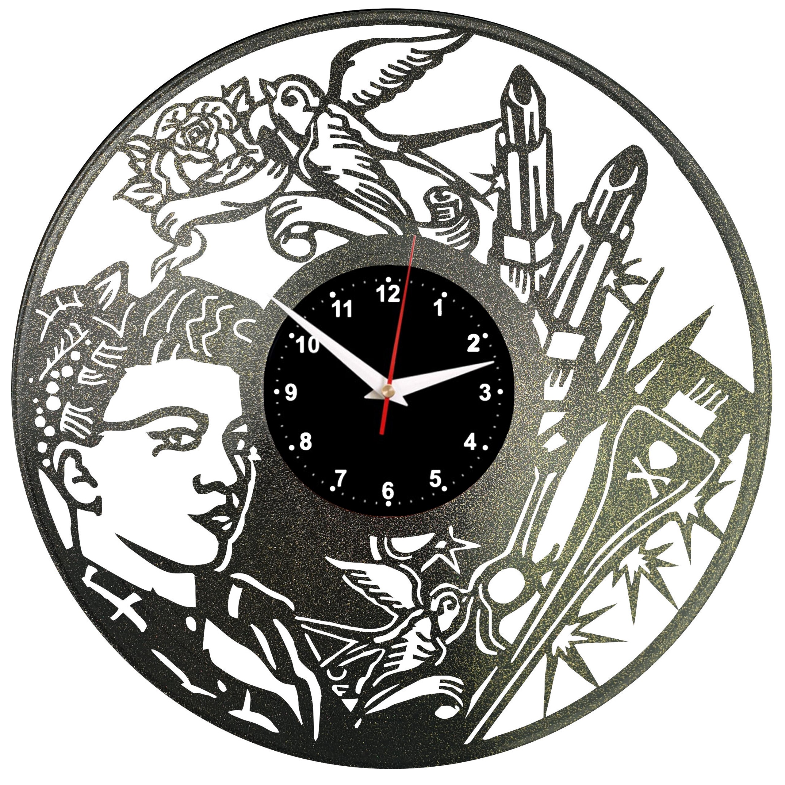 Reloj de pared para salón de pelo reloj de vinilo Retro reloj de hecho a mano Vintage decoración de habitación para el hogar gran reloj de