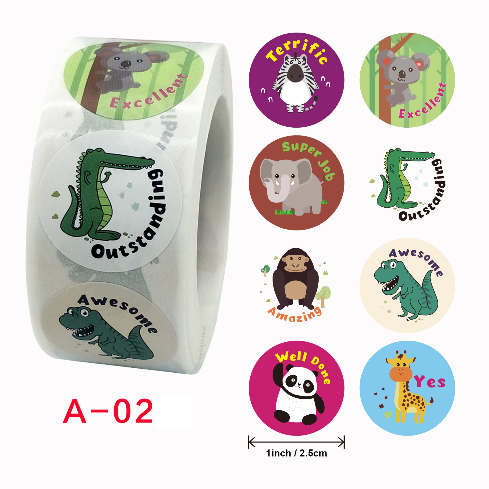 Kids Reward Sticker Cartoon Animals Baby Motivational Sticker For Children Boy And Girl: A-02
