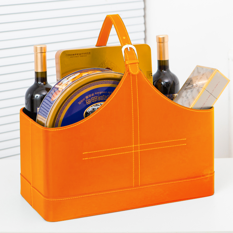 Förvaringskorg i imiterat pu-läder, bärbar förvaringskorg för frukt