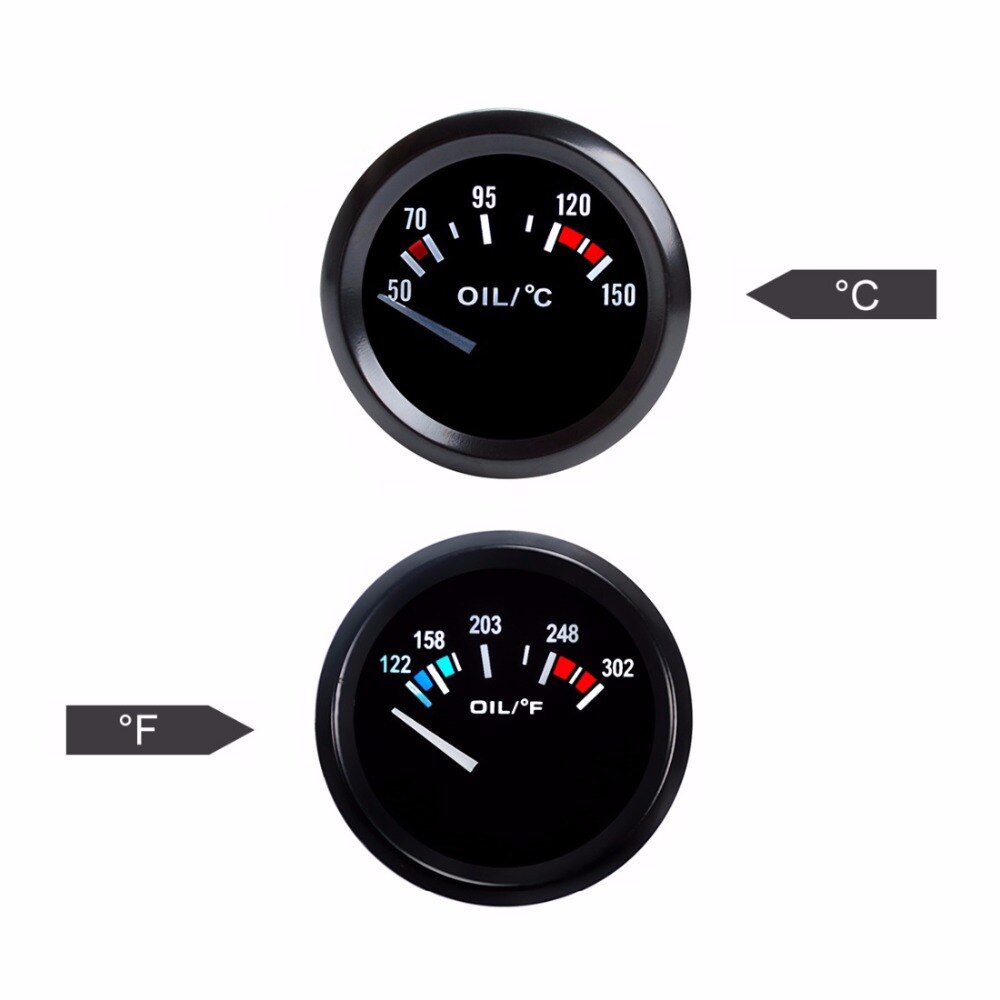 DRACHEN Messgerät Öl Temp Auto Messgerät 2 "52mm 12 V Instrument 50 ~ 150 Celsius Celsius/122 ~ 302 Fahrenheit Temperatur Schwarz Lünette