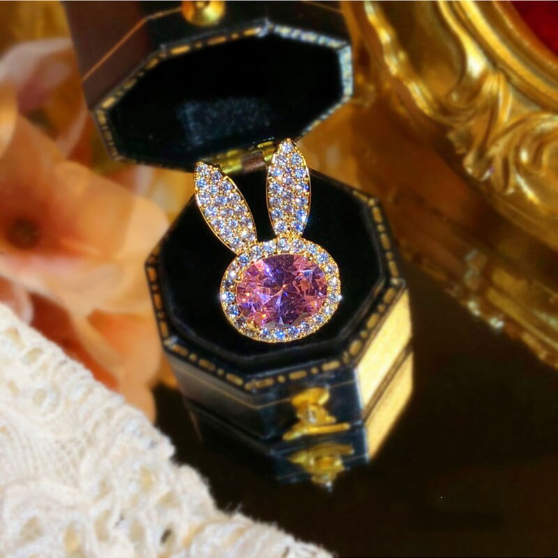 Brooches For Women S925 Rabbit Pink Cubic Zirconia Anti-glare Brooch Collar Pin Clothes Fixed Fine Jewelry Accessories