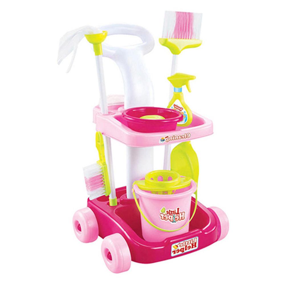 9 Pcs Kids Baby Simulatie Housekeeping Huishoudelijke Schoonmaken Speelgoed Set Met Schoonmaken Winkelwagen Bezem Mop Emmer Voor Pretend Rollenspel speelgoed: Pink