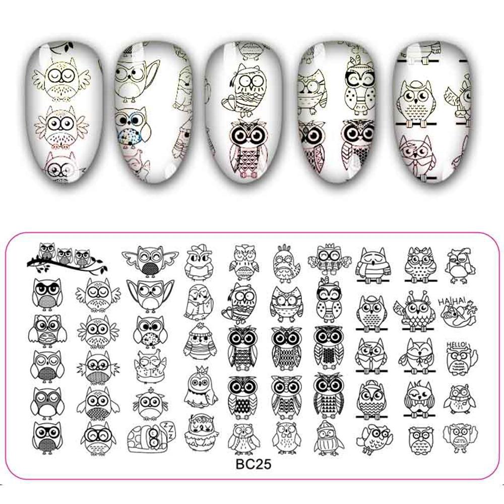 Fuld skønhed halloween kranium ben ugle edderkop jul negle stempling plade manicure billede skabelon festival negle stencil 12*6cm: Bc25