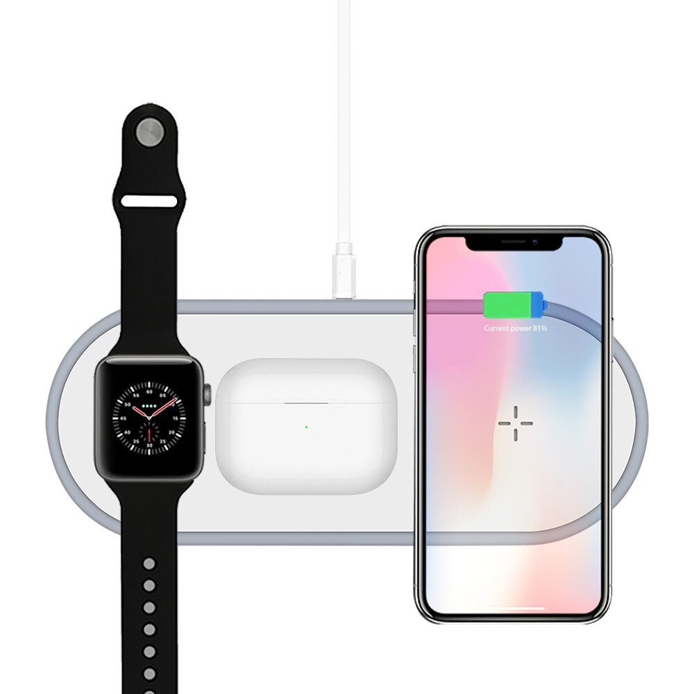 3 In 1 Qi Draadloze Oplader Voor Apple Horloge Iphone 11 Xs Samsung S20 Qc 3.0 10W Snel Opladen pad Voor Iwatch 5 4 3 2 Airpods Pro: 3 in 1 White