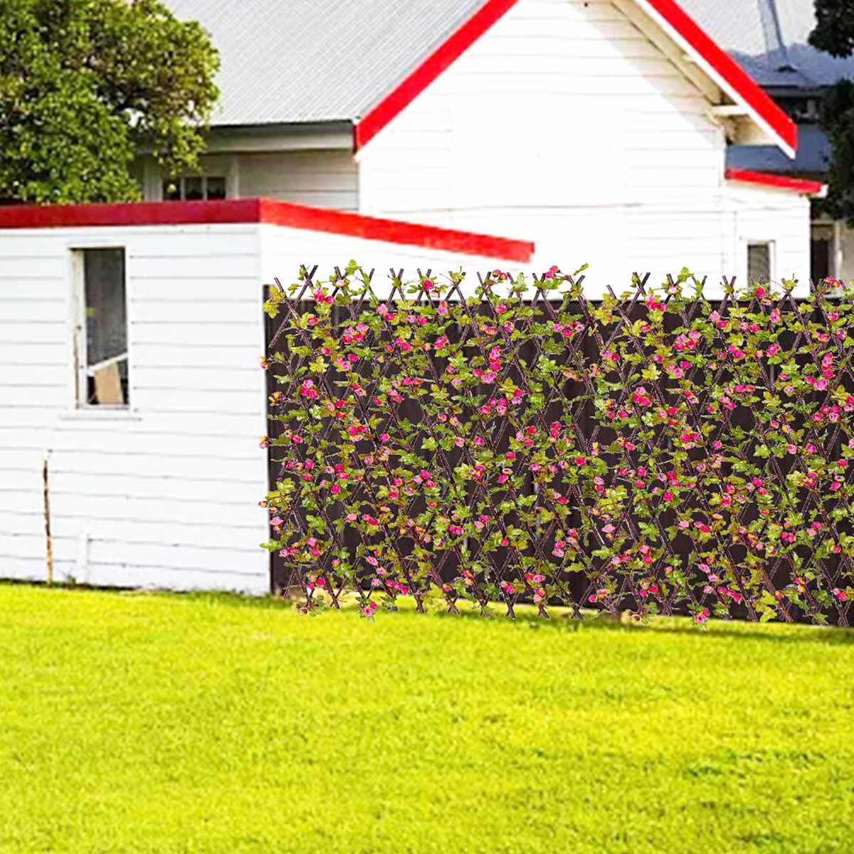 70cm Artificial Floral Plant Fence UV Protected Privacy Screen Outdoor Indoor Use Garden Fence Backyard Home Decor Greenery Wall