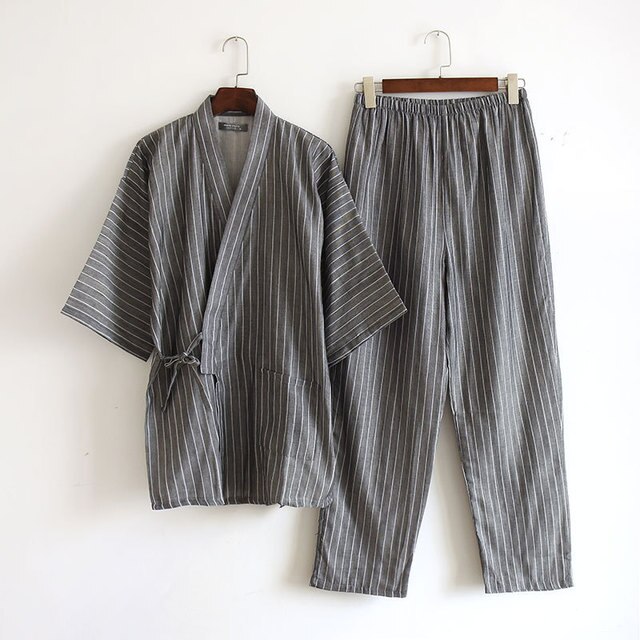 Yukata-Conjunto de pijama japonés de algodón puro para hombre y mujer, ropa de casa de manga larga, traje de Kimono tradicional para verano y otoño: 6 / L