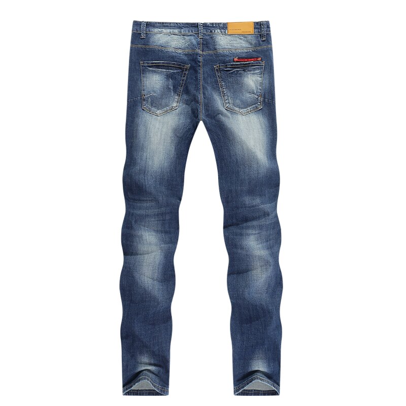 Ripped jeans til mænd stretch slim straight blue streetwear distressed hip hop herre jeans regular fit mandlige lange bukser bukser