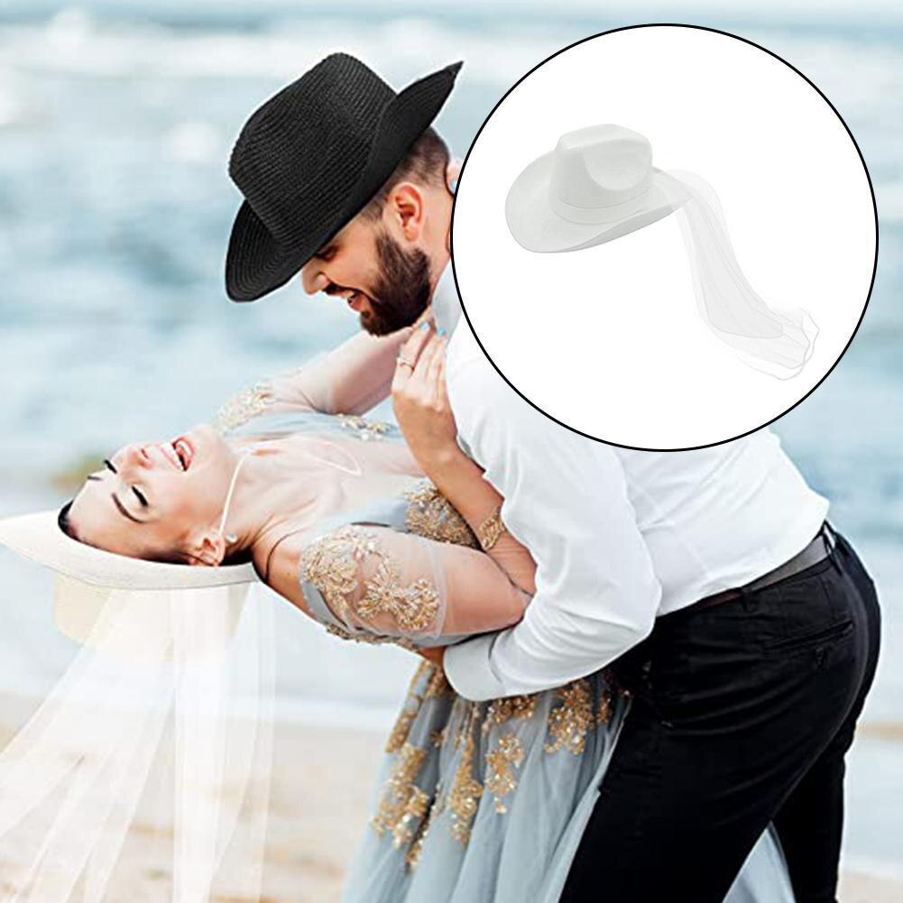 Cowgirl Hat with Veil Western Bride Cowgirl Hat Summer Beach Hat Wide Brim Dress Women Caps Face Veils Wedding Hats for Women