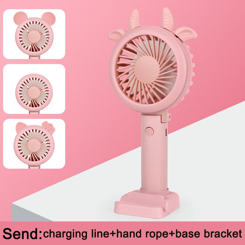 Portable USB Fill Light Fan Desktop Stand Holder For Mobile Phone LED Night Light Outdoor Travel Handheld Three Speed Adjust Fan: pink