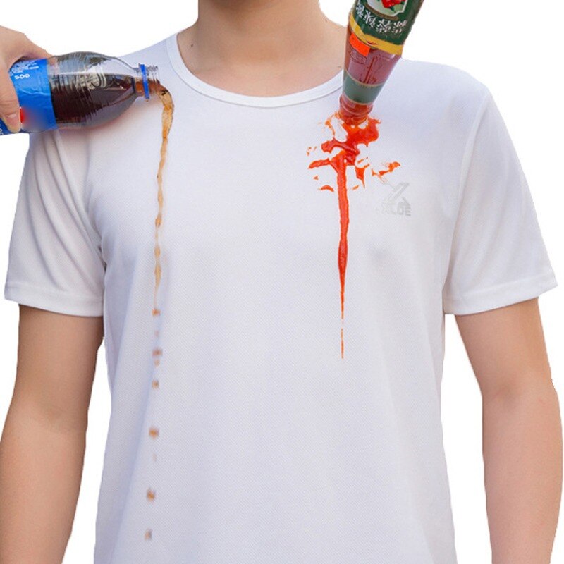 Anti-smutsvattentät män vandring fläcksäker t-shirt hydrofob andas antifouling snabbtorkande topp kortärmad