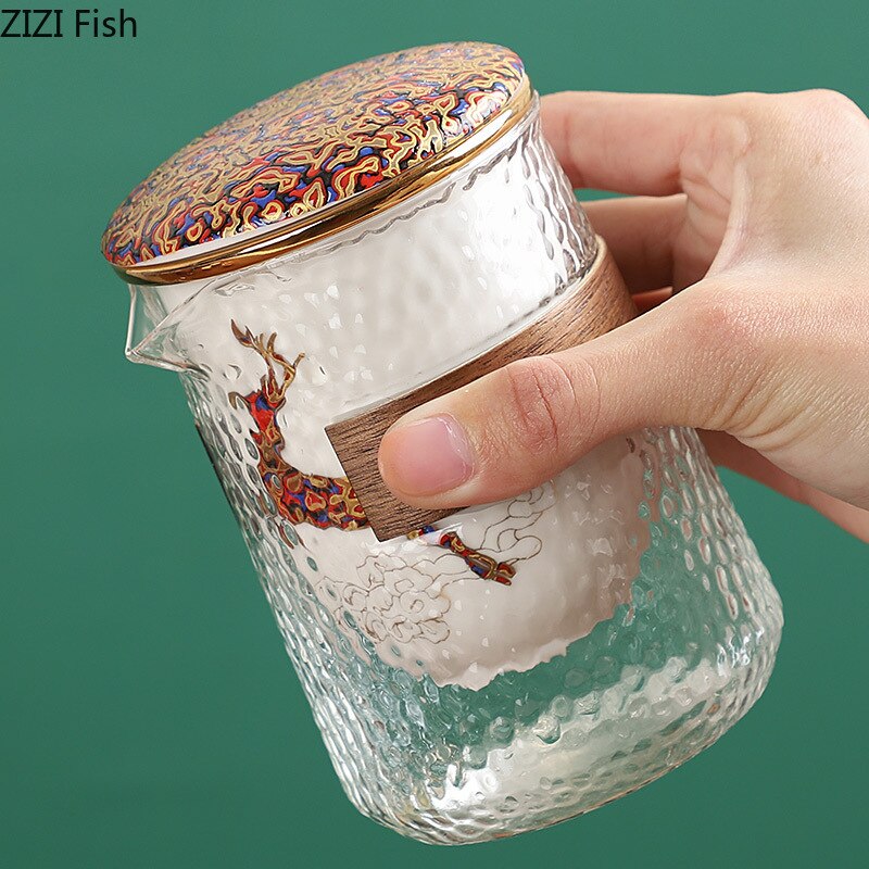 Portable Ceramic Kung Fu Tea Set One Pot and Three Cups Glass Travel Tea Set Japanese-style Hand Painted Home Tea Set Supplies