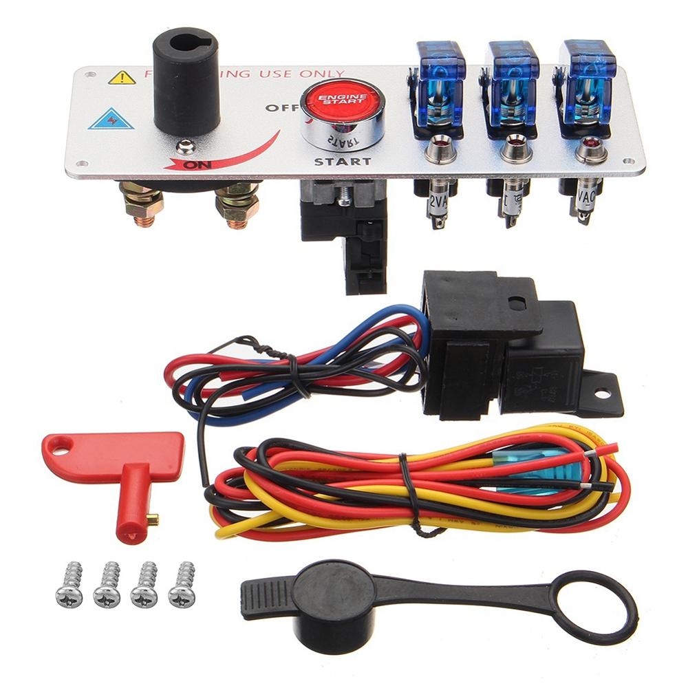 Racing Car Ignition Switch Panel Auto 12V LED Toggle Ignition Switch Panel Engine Start Push Kit Set Car String: Default Title