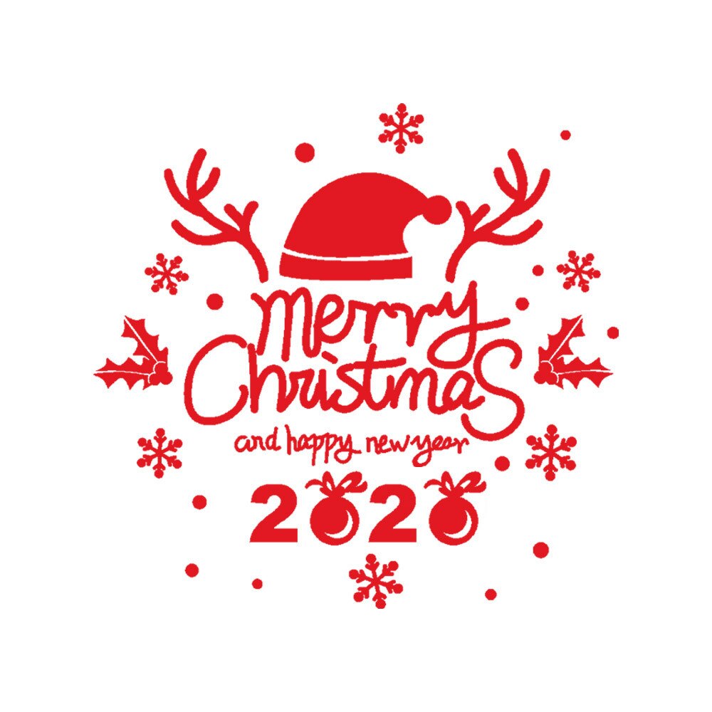 Letters Christmas Hat Wall Stickers PVC Living Room Reindeer Horn Shaped Year Glass Santa Claus Window Showcase Sticker: Red 