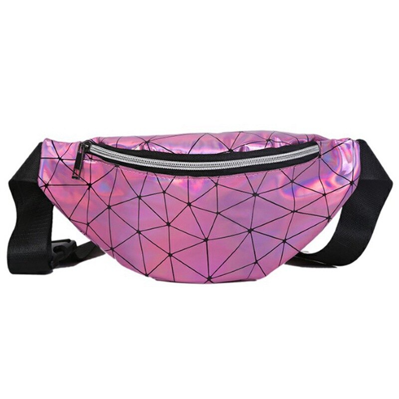 ZFF&WGM Holographic Fanny Pack For Women Ladies Hologram Waist Bag Black Geometric Waist Pack Leather Chest Bag Hip Pouch: 2