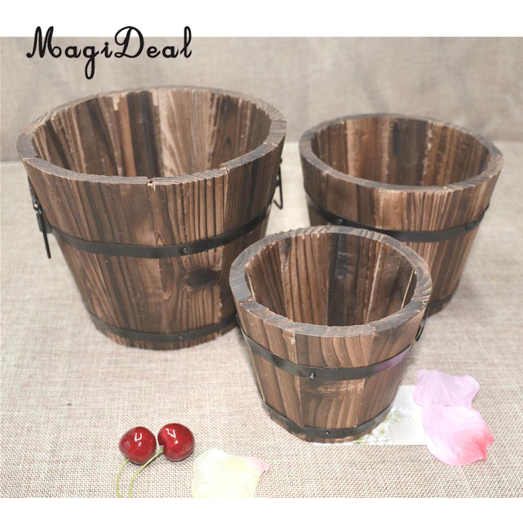 MagiDeal Wooden Bucket Flower Pot Garden Plant Planter Outdoor Home Decor Supply