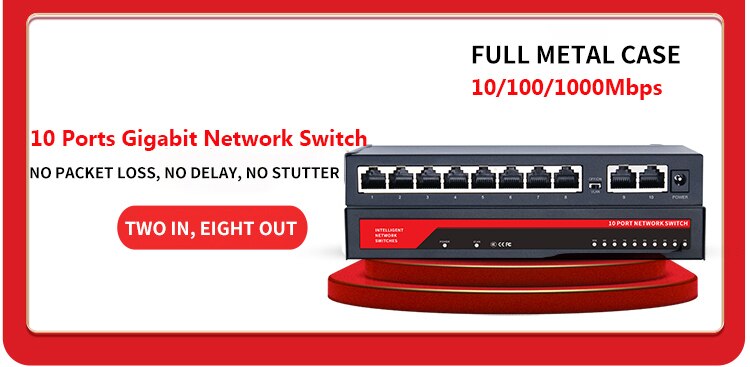 10 Port Switch Gigabit Network 10/100/1000Mbps RJ45 LAN Hub Fast Ethernet Switch Bandwidth 10G Full Duplex IEEE802.3u