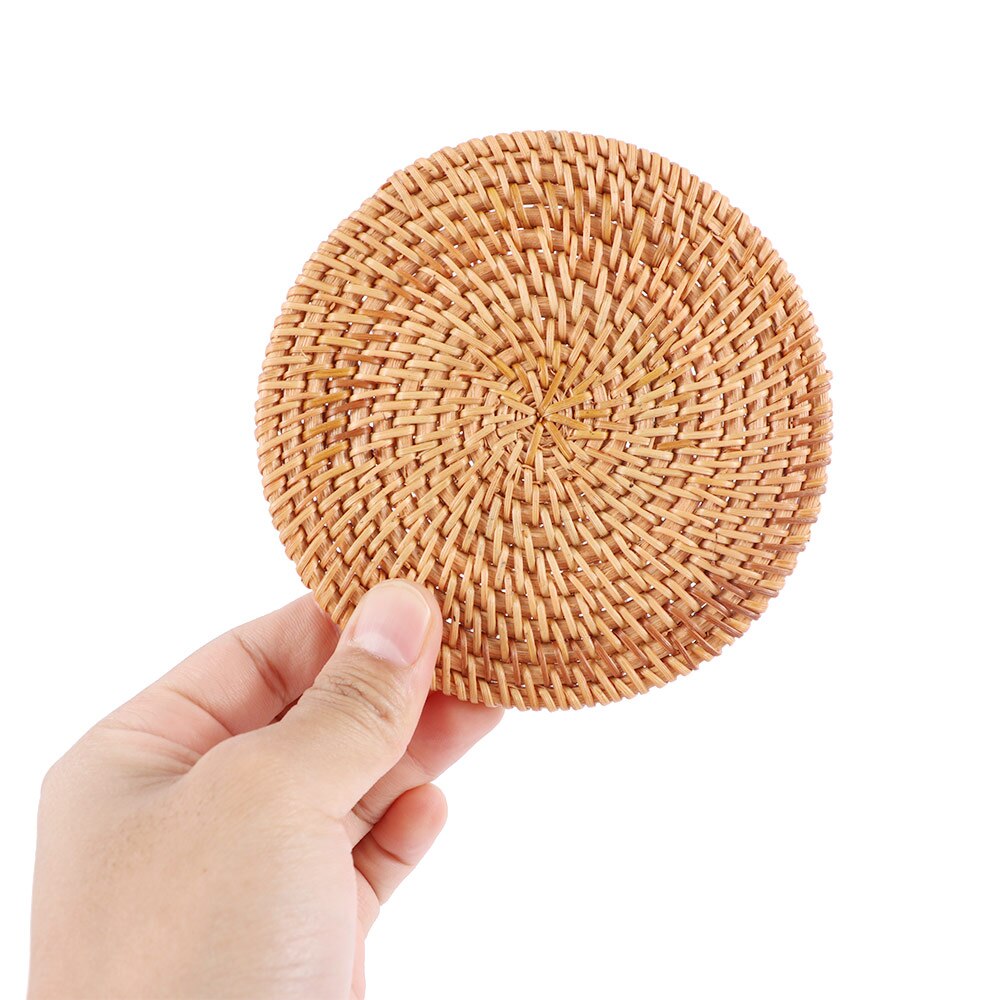 1Stck Runde Natürliche Rattan Untersetzer Schüssel Pad Handarbeit Gewebt Tischsets Tabelle Polsterung Tasse Matten Küche Dekoration Zubehör
