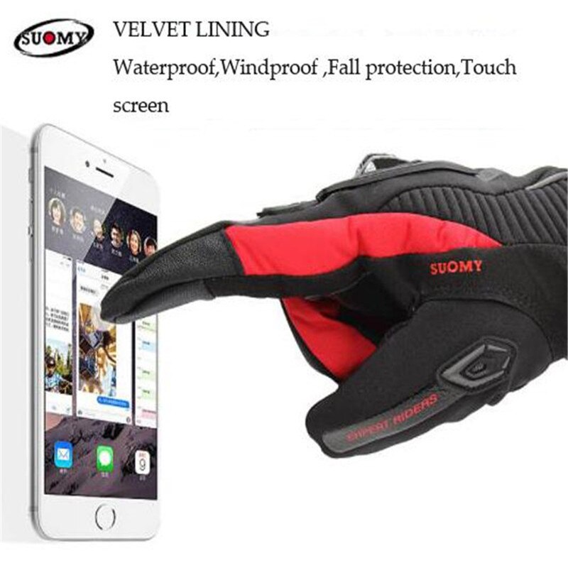 SUOMY-Guantes de Moto impermeables para hombre, manoplas de invierno a prueba de viento con pantalla táctil, 100%