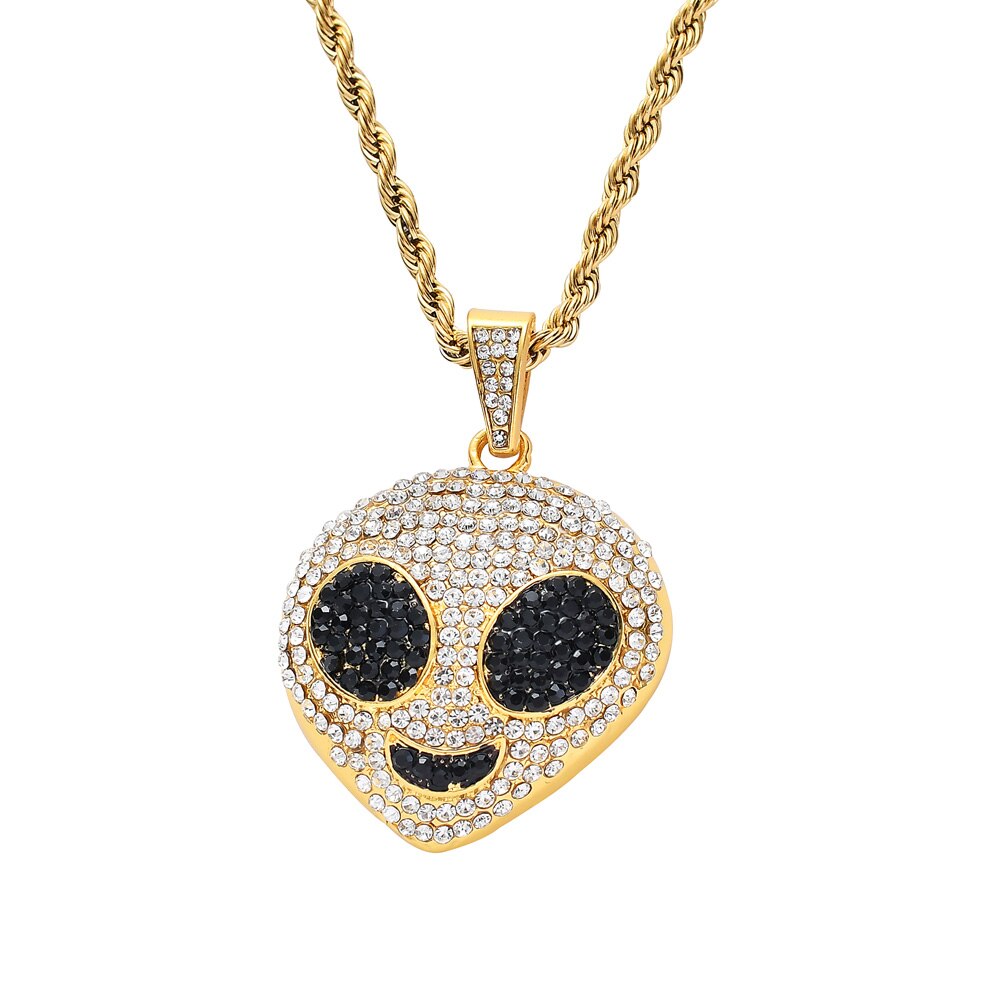 Ausverkauf 9 stile Hip Hop Kristall Cartoon Anhänger Halskette Schmuck für männer ICED OUT BLING BLING N01: N003 gold