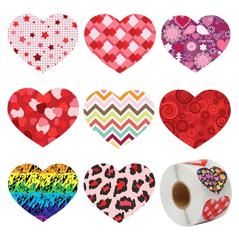 500 stücke Herz Form Etiketten Valentinstag Papier Verpackung Aufkleber Candy Dragee Tasche Box Verpackung Tasche Hochzeit Dank aufkleber