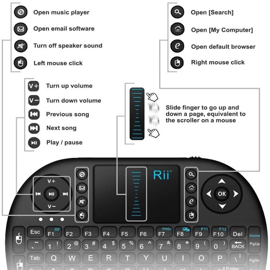 Rii – Mini clavier sans fil russe i8, batterie au Lithium, Air Mouse, télécommande avec pavé tactile, pour PC, boîtier TV, Windows