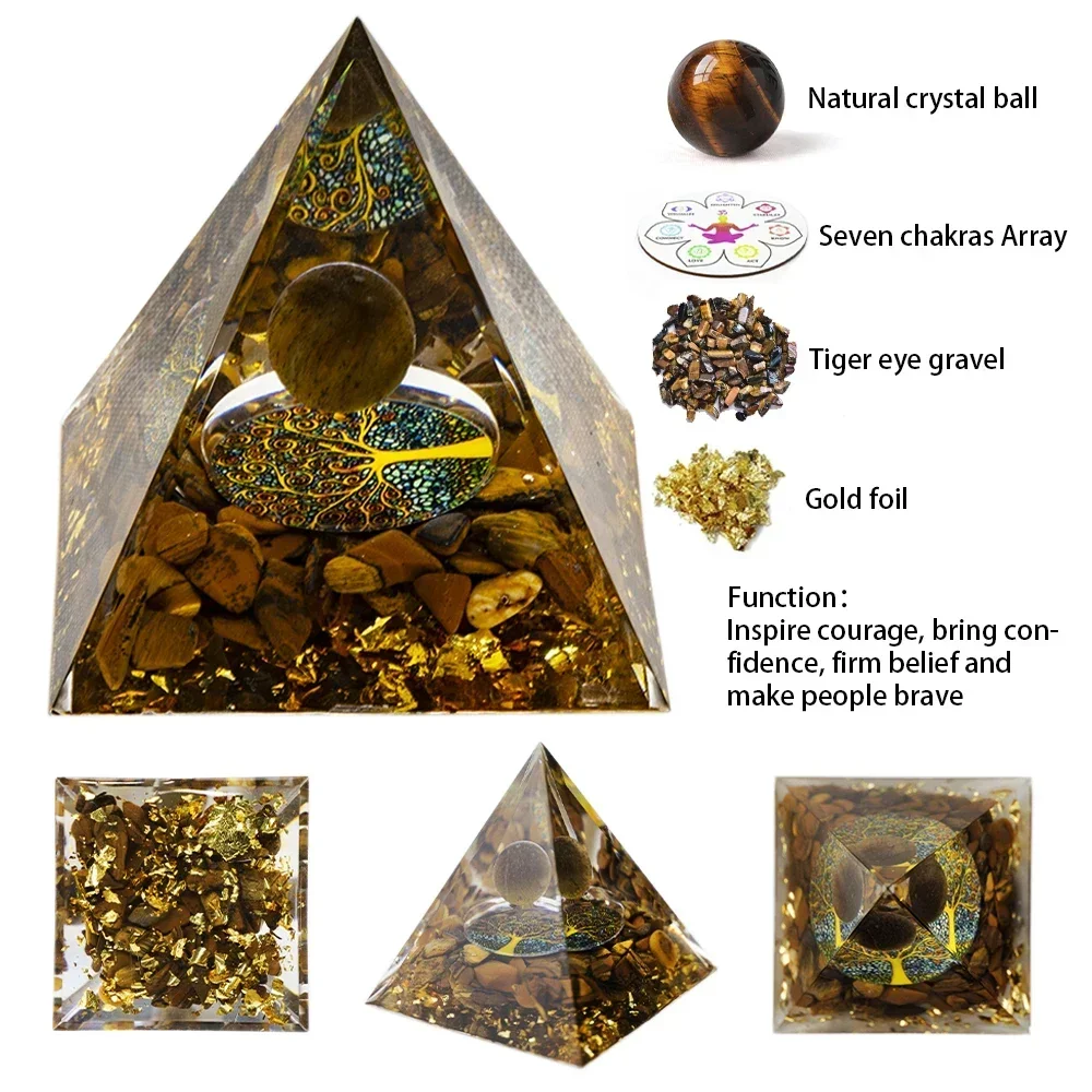 Hars Piramide Natuurlijke Kristallen Grind Steen Energiegenerator Reiki Healing Chakra Meditatie Ornamenten Ambachten Kantoor Kamer Decor: Licht Geel