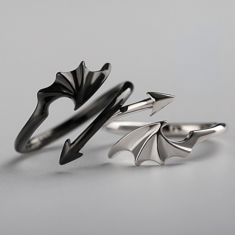 Persoonlijkheid Punk Vintage Evil Wings Ringen Voor Vrouwen Mannen Paar Wedding Ring Opening Angel Wing Versie Ringen Koreaanse Sieraden